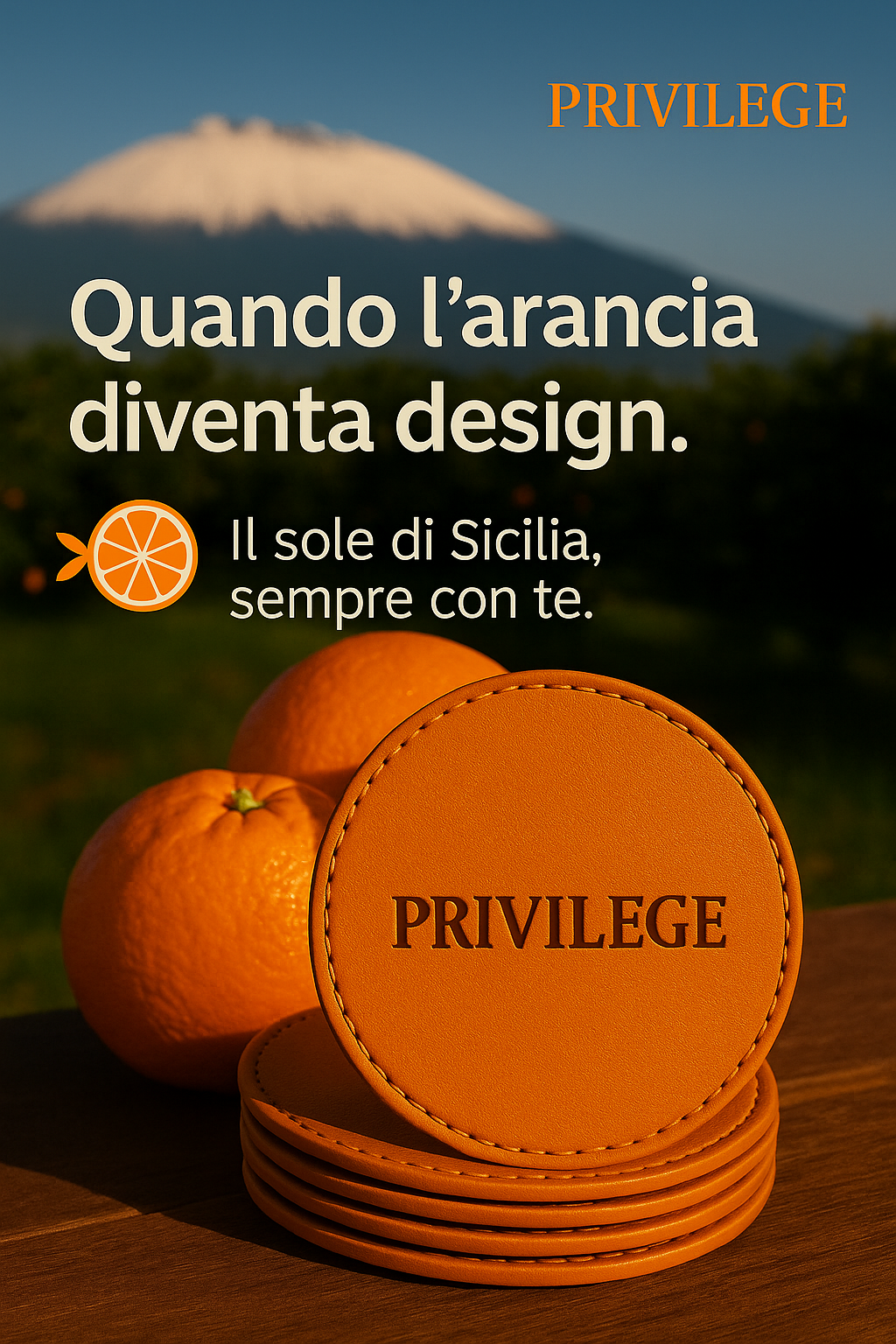 Sotto bicchieri Privilege in ecopelle d’arancia