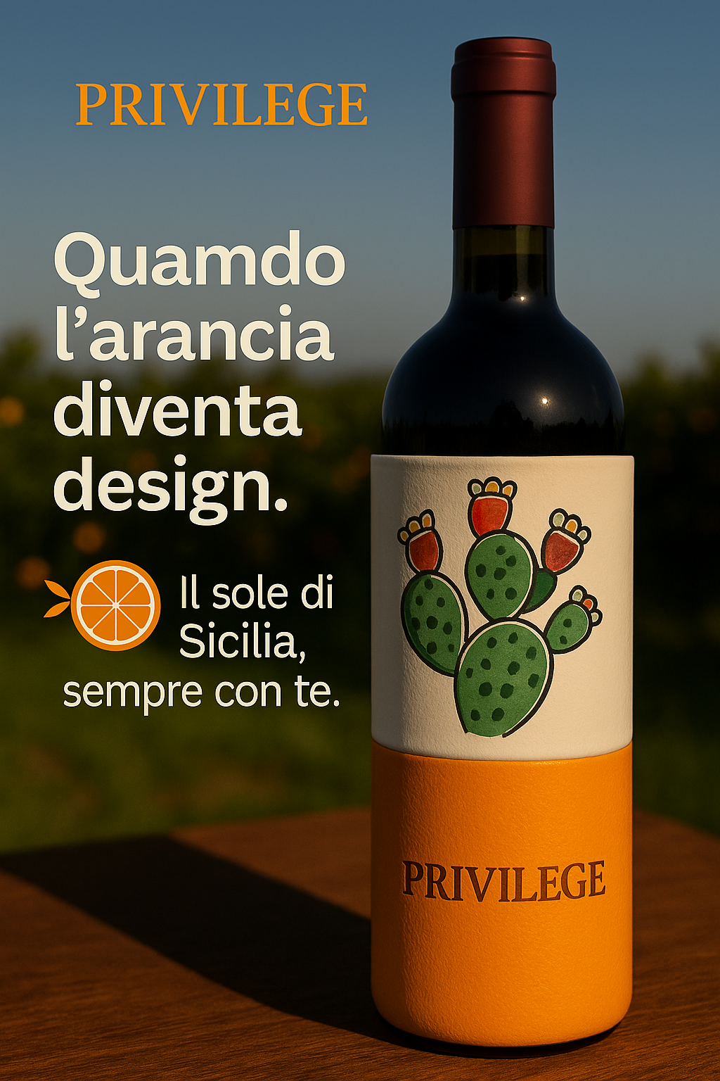 Rivestimento decorativo copri-bottiglia Privilege in ecopelle d’arancia